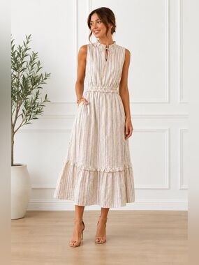 J. Crew Factory Sleeveless Cream Maxi Dress with Pastel Stripes